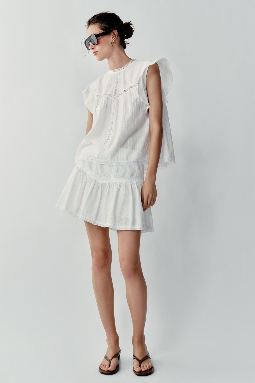 ZARA РОМАНТИЧНЫЙ ТОП С КРУЖЕВОМ, ЭКРЮ