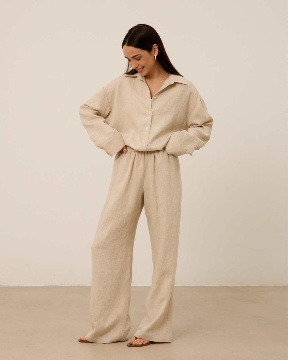 Рубашка 07, из 100% льна, бежевая