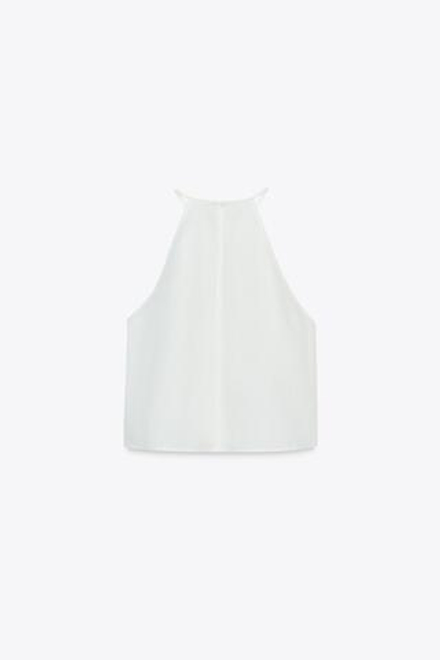 ZARA ТОП С ГОРЛОВИНОЙ ХАЛТЕР И ОТДЕЛКОЙ КРЮЧКОМ, БЕЛЫЙ