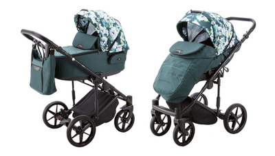 Детская универсальная коляска Adamex ZICO Flowers Z-FL9 (2в1) - Тёмно - зеленый, цветы