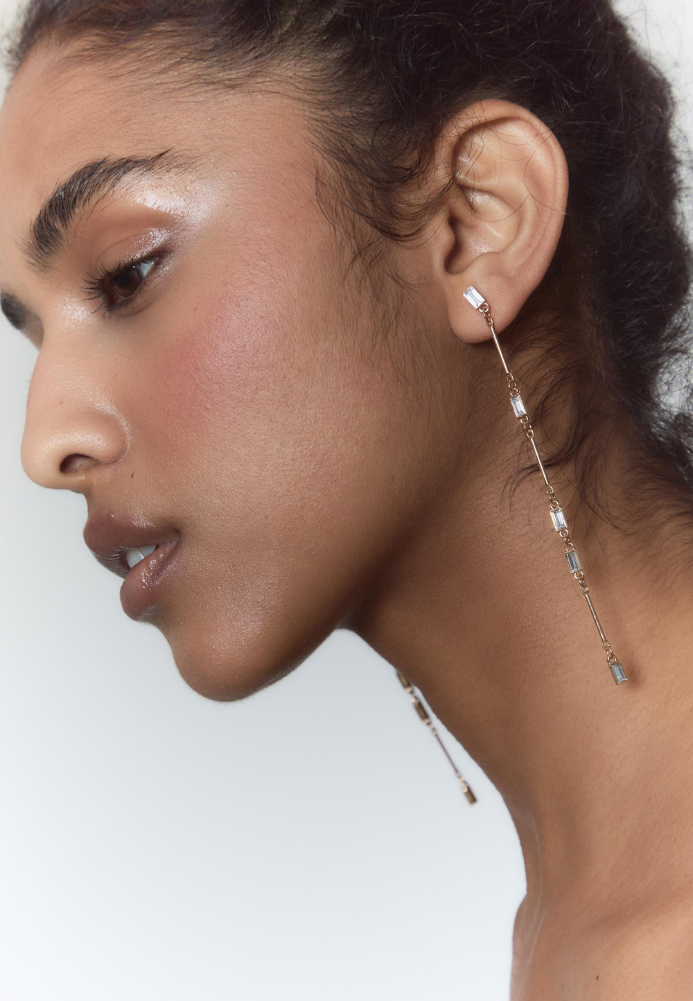 STRADIVARIUS Набор из 2 пар сережек-подвесок со стразами, золотой