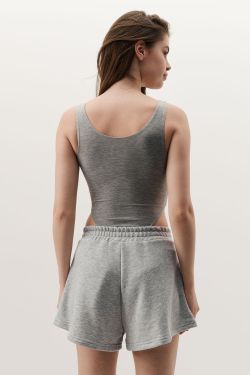 Боди с V-образным вырезом цвета серый меланж
