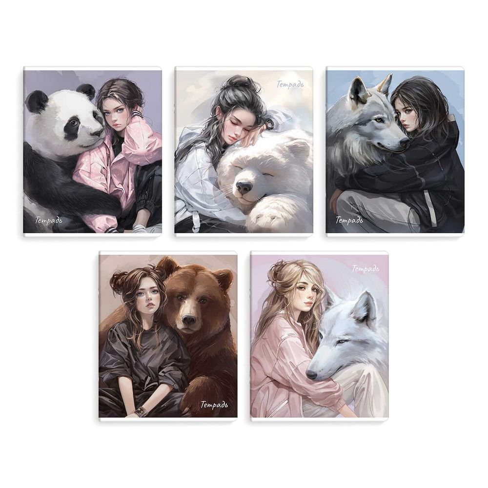 Тетрадь А5 48л. клетка "Тотемное животное" мягкий переплёт, ТВИН лак, ассорти (Феникс+)