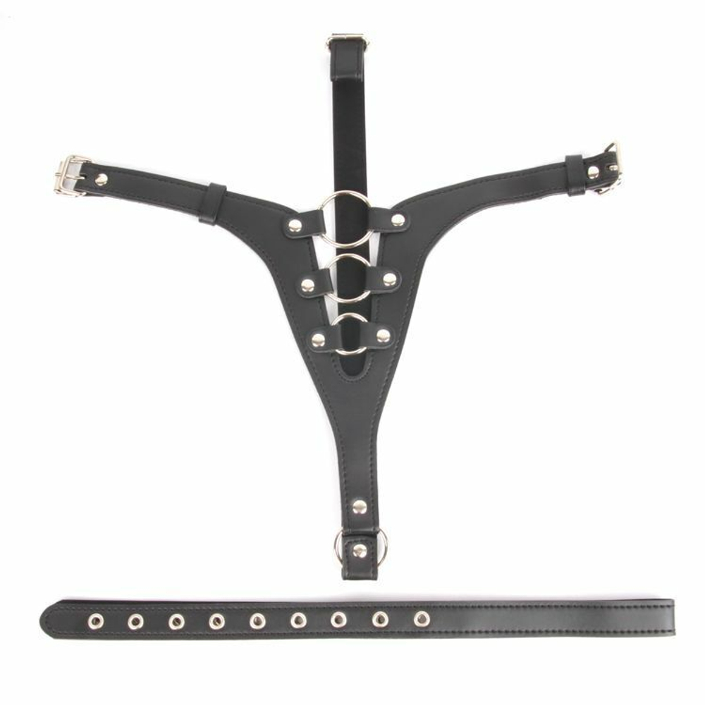 Кожаные черные трусики для страпона (Цвет: черный)