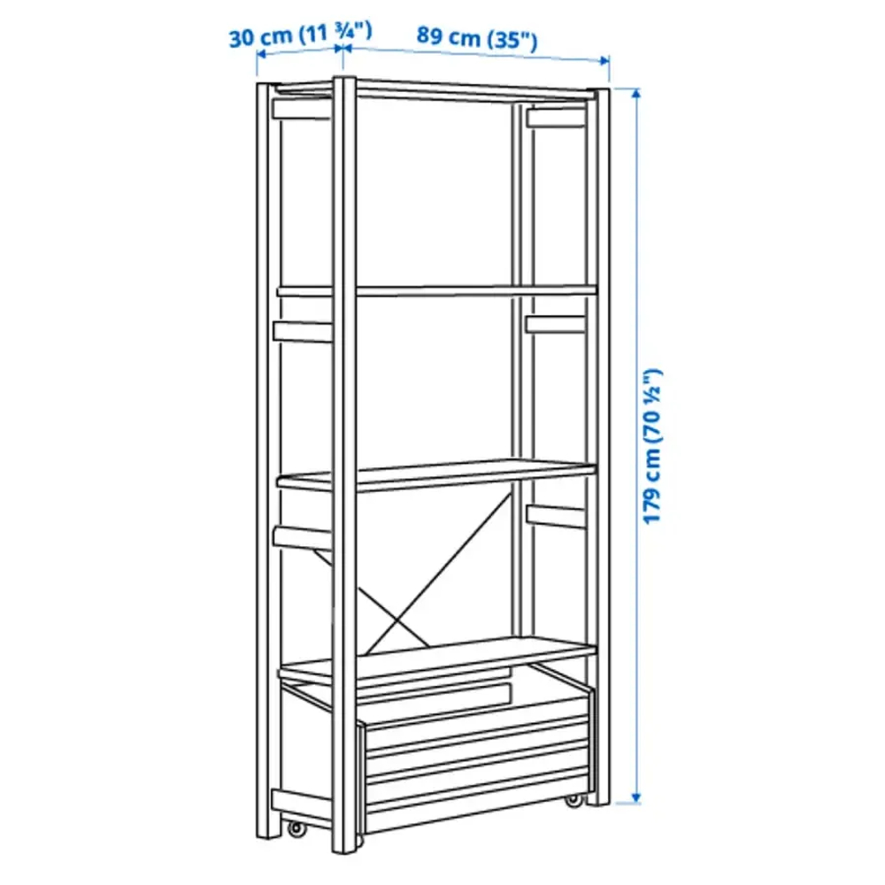 Стеллаж с ящиком - IKEA IVAR, 89х30х179 см, сосна, ИВАР ИКЕА