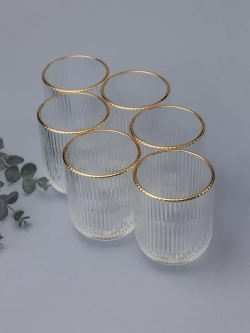 Набор ребристых стаканов для воды, 6 шт. с золотой каймой