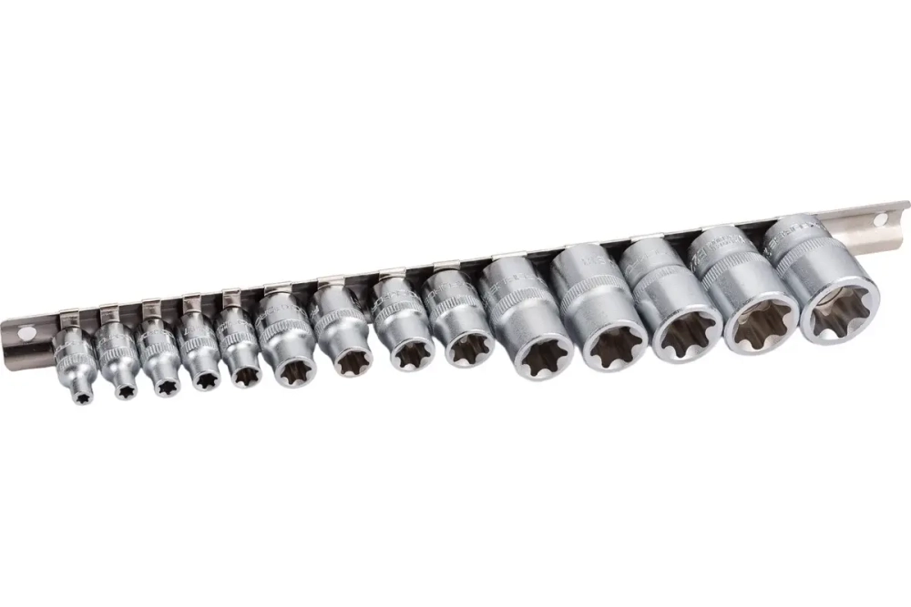 Набор торцевых головок RF-4158: 1/2"&1/4"&3/8"DR звездочка E4-24 14пр ROCKFORCE
