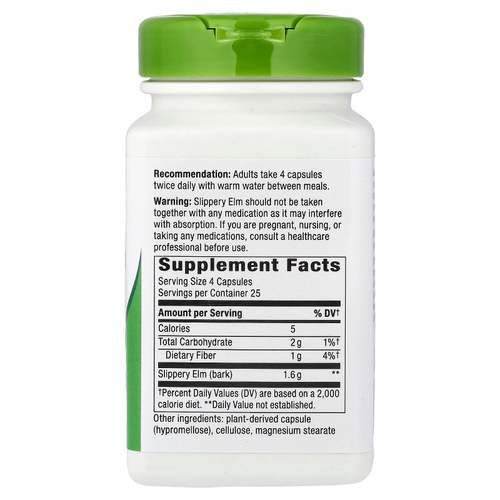 Nature's Way, кора красного вяза, 100 веганских капсул (400 мг в 1 капсуле)