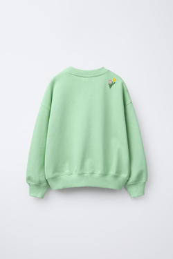 ZARA ТОЛСТОВКА С ВЫШИВКОЙ СО ШНУРКОМ И НАДПИСЬЮ, ЗЕЛЕНОВАТО-СИНИЙ