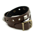 Брутальный мужской коричневый браслет намотка на два оборота российского производства из натуральной кожи с клёпками TRONIN N-50