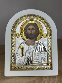 Спаситель, икона арочная, белое дерево 105х140