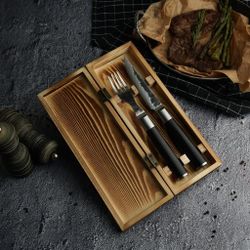 Набор для стейка нож+вилка "Vintage   Premium" дерев. футляр Pakka Black P.L. Proff Cuisine