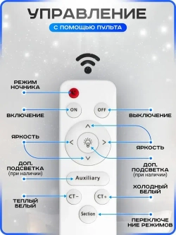 Люстра потолочная светодиодная с пультом. Светильник потолочный 72w, белый