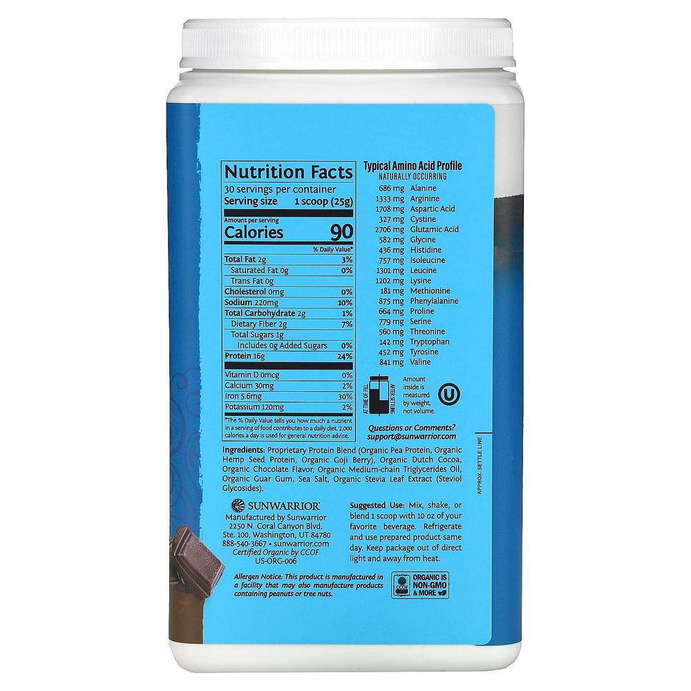 Sunwarrior, Warrior Blend Protein, с шоколадом, 750 г (1,65 фунта)