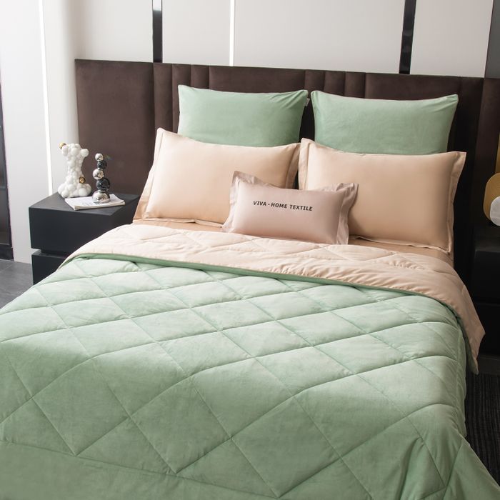 Комплект постельного белья на резинке с одеялом Вельвет Премиум «Мятный лёд»