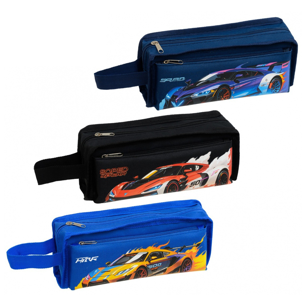 Пенал-косметичка Basir без наполнения, 20*8*5.5 см, серия "Машины", с боковым карманом, ассорти