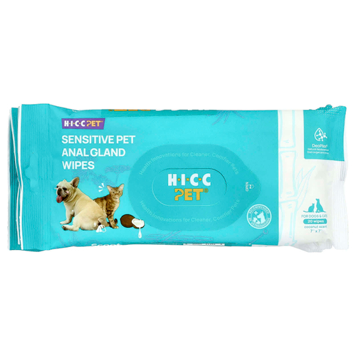 HICC Pet, чувствительные салфетки для анальной железы, для собак и кошек, с кокосом, 6 упаковок по 20 салфеток