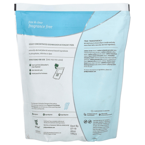 Grab Green, капсулы с порошком для автоматической посудомоечной машины, без отдушек, 60 загрузок, 1080 г (2 фунта 6 унций)