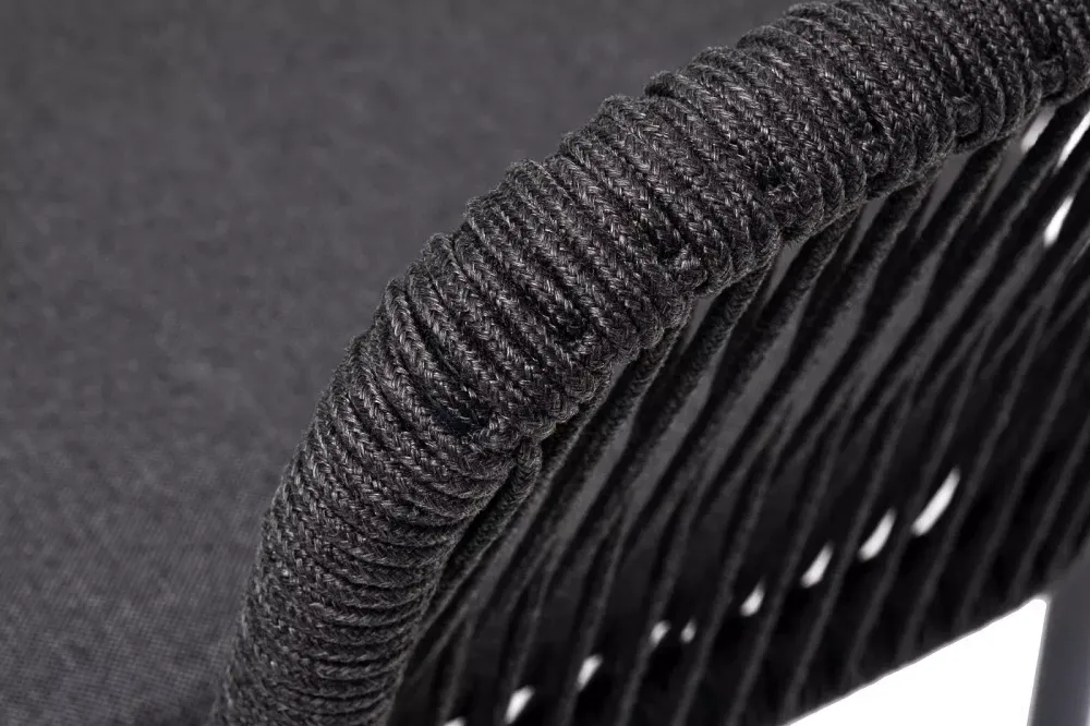 "Марсель" стул плетеный из роупа, каркас алюминий темно-серый (RAL7024) муар, роуп темно-серый круглый, ткань темно-серая 027