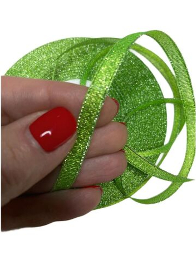 Лента люрекс 6мм - 33м -1 боб. (зеленый с серебром)