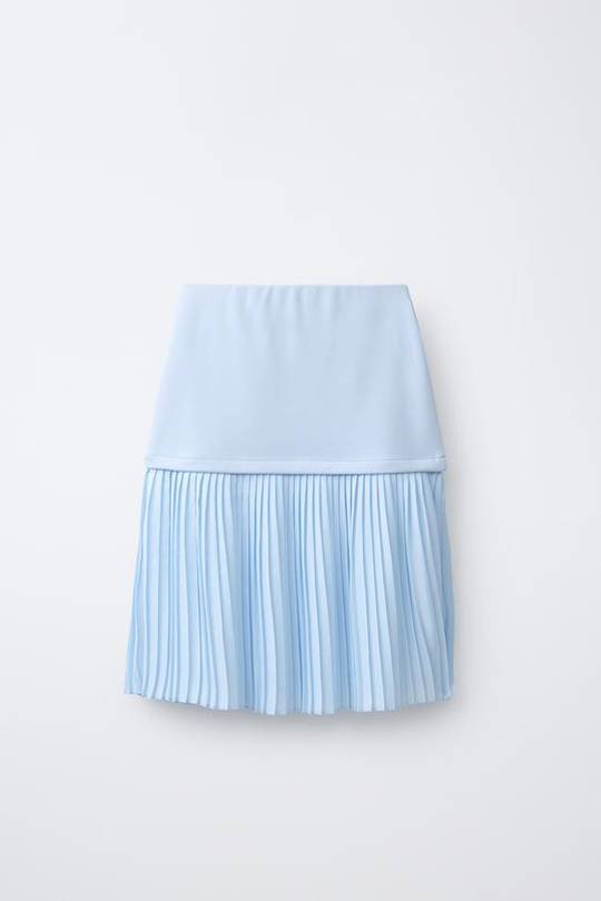 ZARA ЮБКА МИДИ В СКЛАДКУ, ГОЛУБОЙ