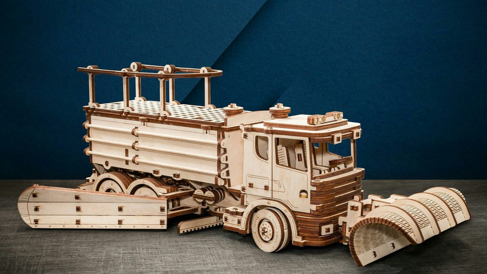 Снегоуборочная машина (Snow Truck) от EWA - Деревянный конструктор, сборная механическая модель, 3D пазл