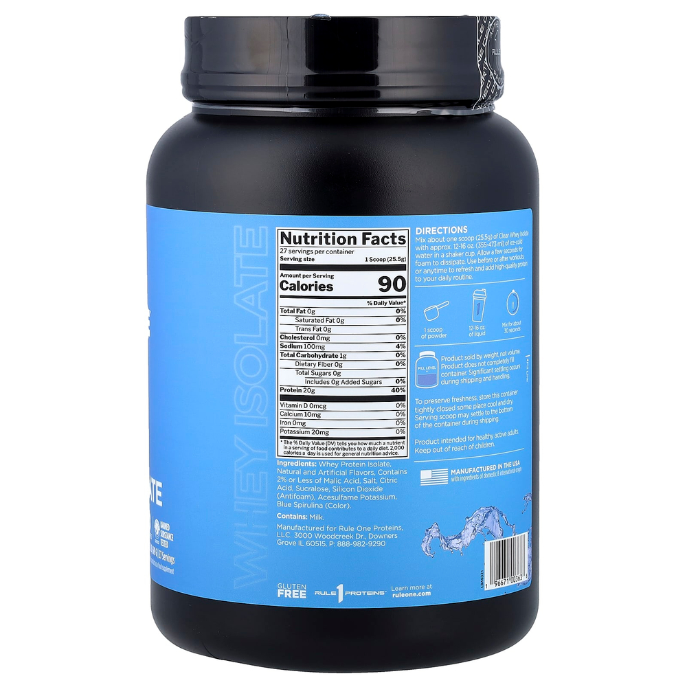 Rule One Proteins, Clear Isolate ™, голубая малина, 689 г (1,52 фунта)