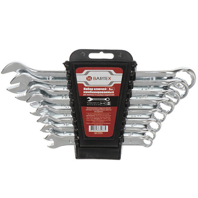 Набор ключей комбинированный, 8 пр, Bartex, 8-19 мм, хромированный зеркальный, CrV сталь, шт