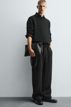 ZARA СТРУЯЩИЕСЯ БРЮКИ СО СКЛАДКАМИ, ЧЕРНЫЙ