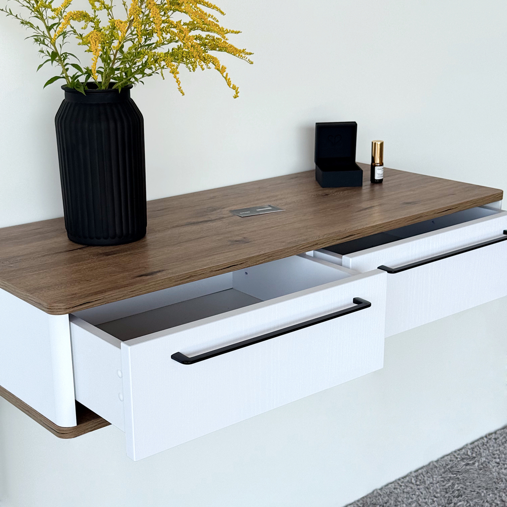 Подвесной туалетный столик консоль Royal 5210 эко (Дуб Веллингтон-р.черная)