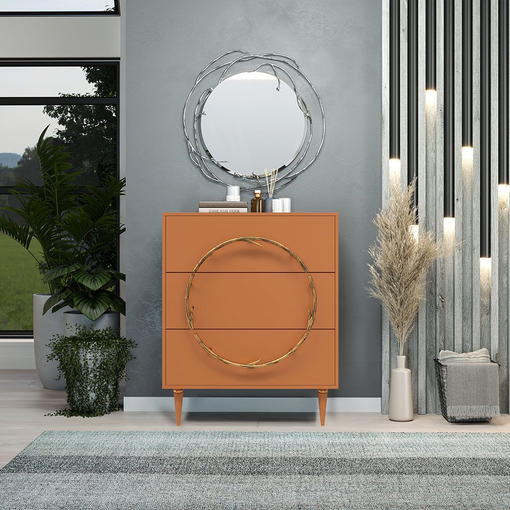 Комод Арт Колор matte Классик Голд с 3 ящиками Томленый оранжевый матовый