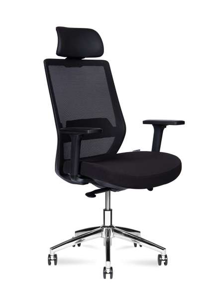 Кресло офисное Норден / Моно блэк хром / Mono black chrom / черный пластик / черная ткань / черная сетка / база хром