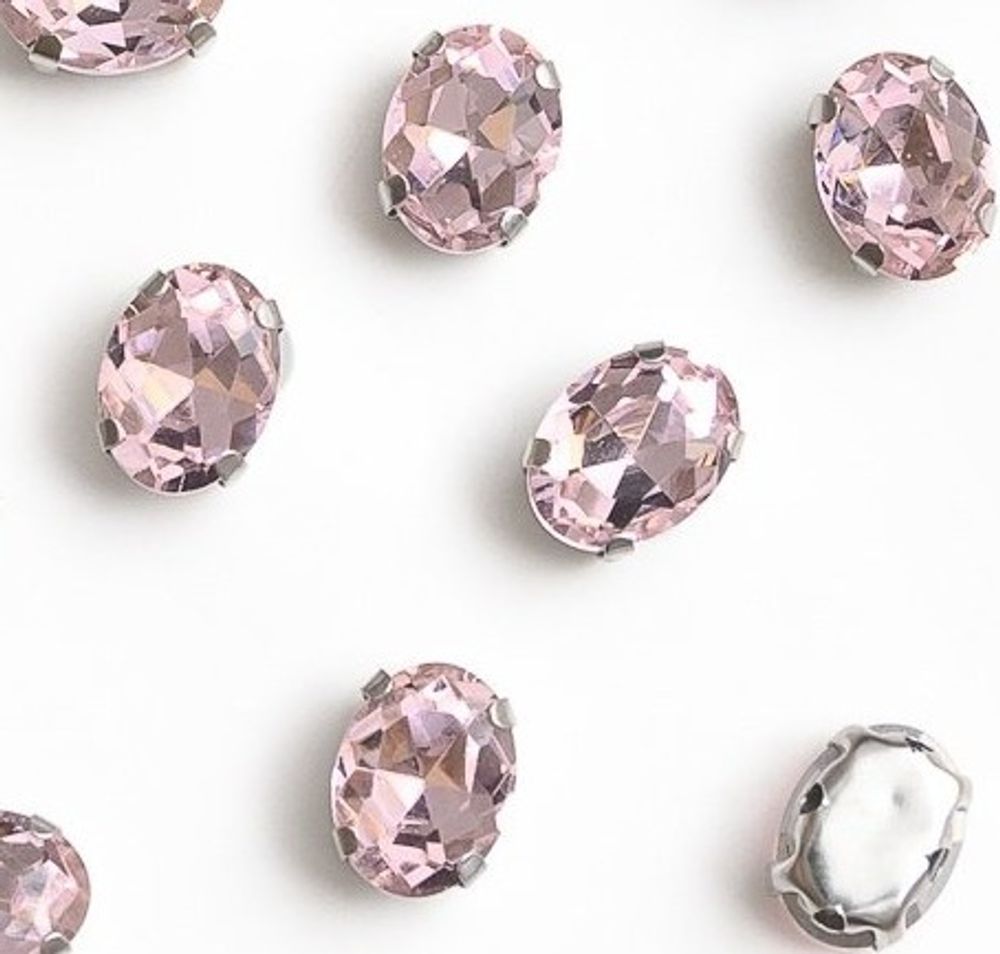 Стразы пришивные стекло в оправе, р. 8х6 мм, светло-розовый