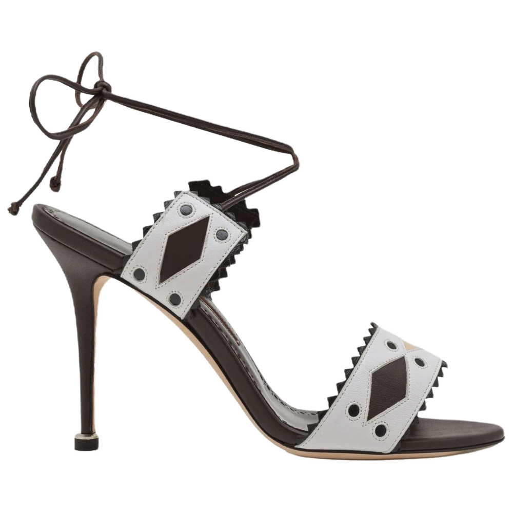 MANOLO BLAHNIK RENTI Leather One Strap Sandals 10.5cm Women"s Brown