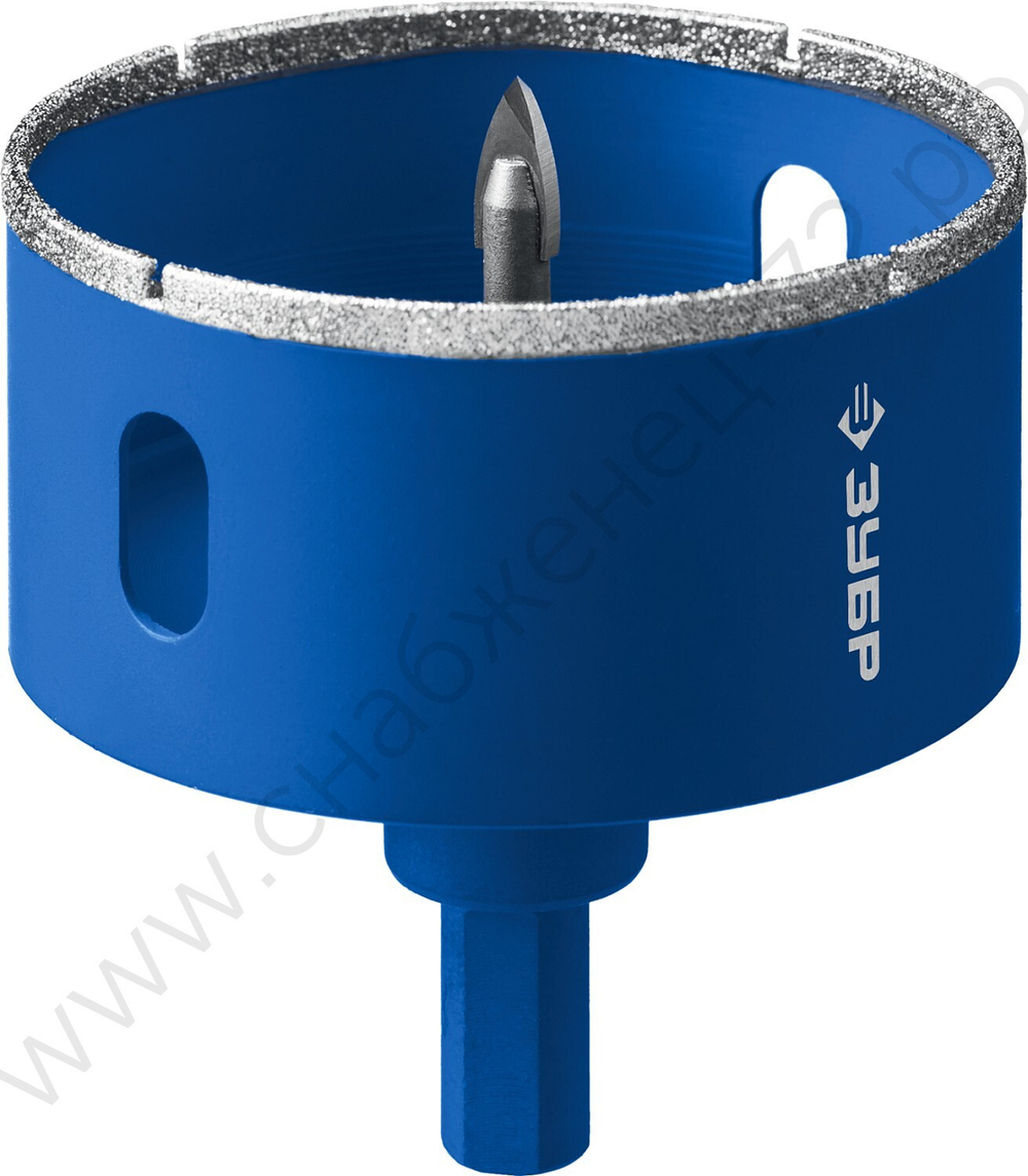 ЗУБР АГК d 90 мм (центр. сверло, трехгр. хвост, Р60), Алмазная коронка, Профессионал (29850-90)