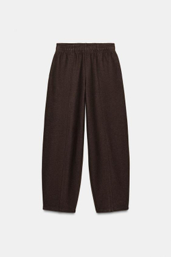 ZARA БРЮКИ ПРЯМОГО КРОЯ ИЗ МЯГКОЙ ТКАНИ, КОРИЧНЕВЫЙ