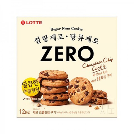 Печенье без сахара ZERO Chocolate Chip Cookie с шоколадной крошкой (Лотте ЮКорея), 168г