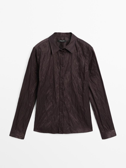 Massimo Dutti Рубашка из смесового хлопка с рельефным узором, коричневый