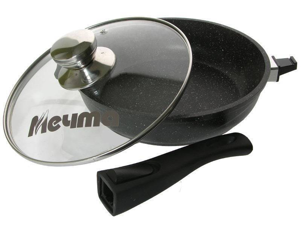 Сковорода 24см Гранит black со съемной ручкой и стеклянной крышкой