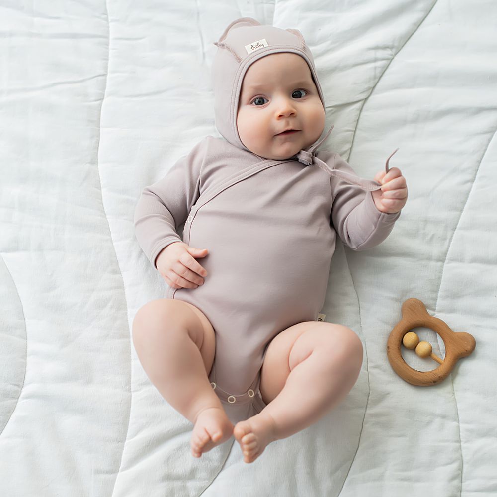 Боди-кимоно с длинным рукавом "Экрю" 0+