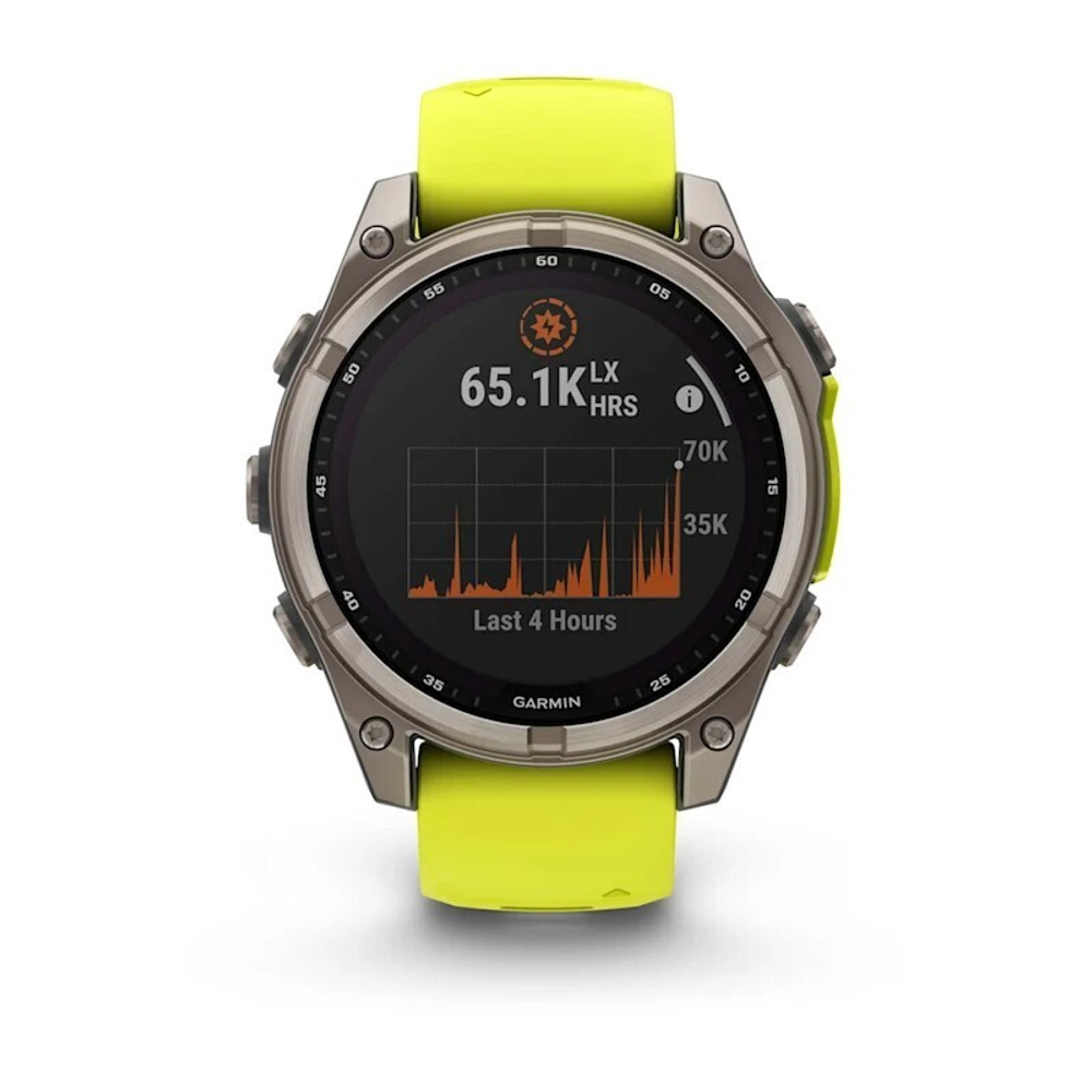 Умные часы Garmin Fenix 8, 47 мм, Solar, Sapphire Titanium with AMP yellow/graphite silicone band