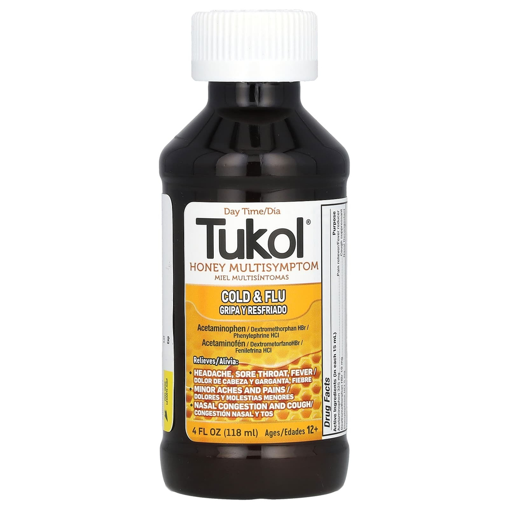 Tukol, мед, мультисимптомный продукт, простуда и грипп, дневной, для детей от 12 лет, натуральный мед, 118 мл (4 жидк. унции)
