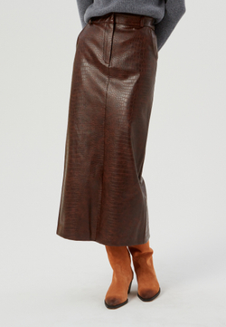 Юбка из экокожи под крокодила коричневая