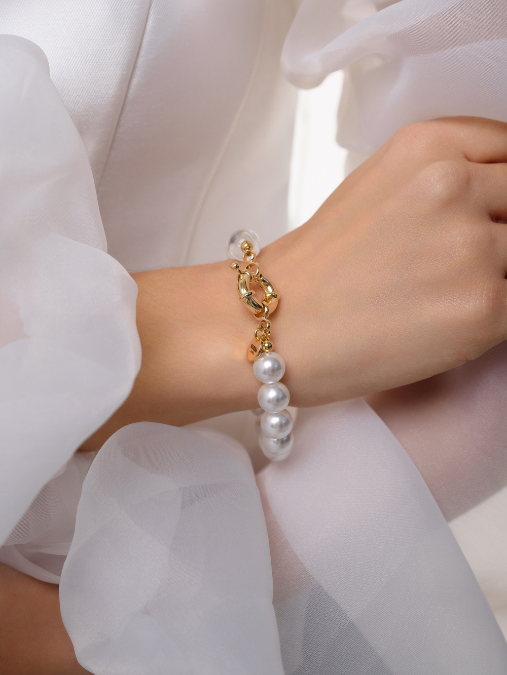 Браслет "Bubble" с горным хрусталем и перламутром Gold