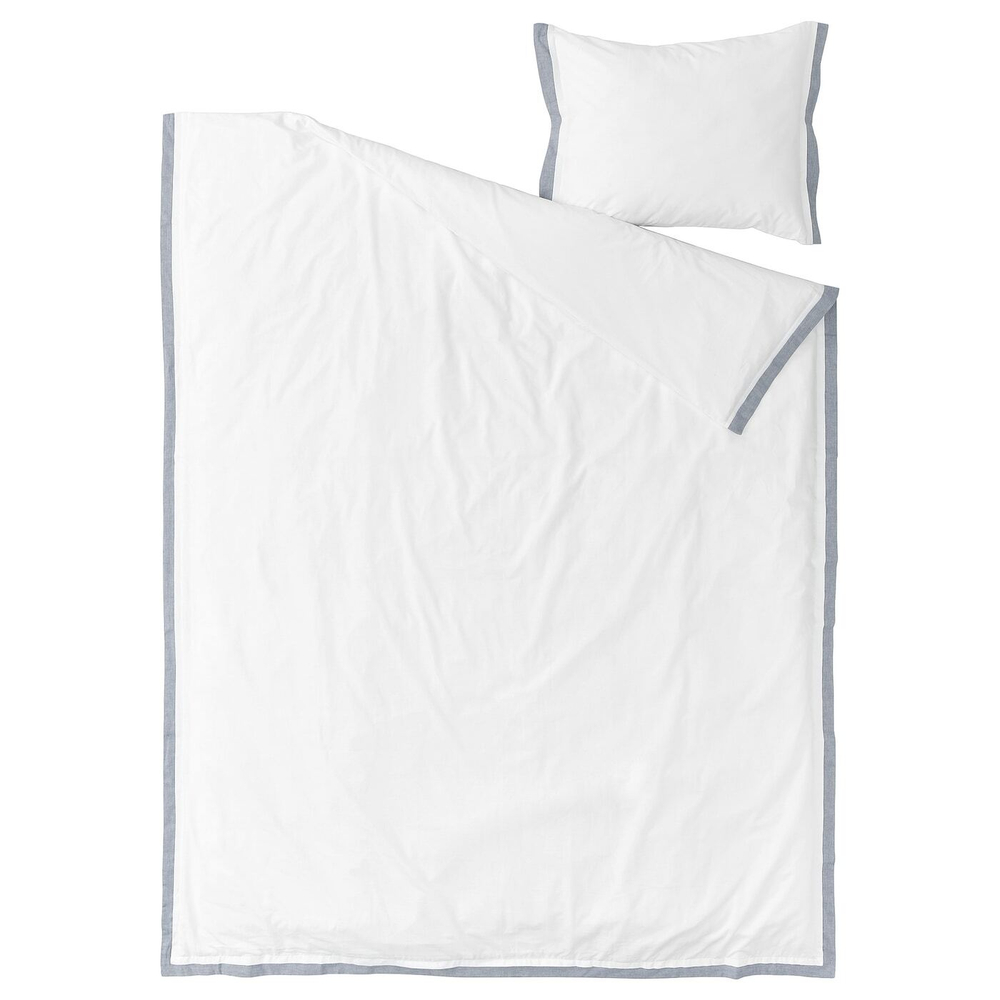 IKEA TÅTELSMYGARE  (ИКЕА ТÅТЕЛСМЙГАРЕ)  -  Пододеяльник и наволочка, белый/голубой, 150x200/50x60 см
