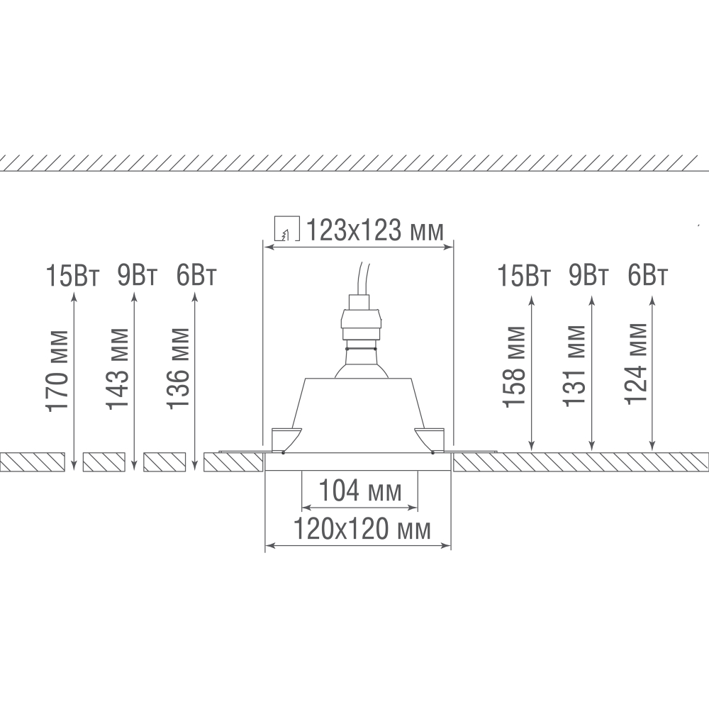 Светильник встраиваемый гипсовый под сменную лампу