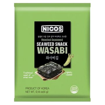 Морская сушёная капуста Nicos Seaweed Snack Wasabi со вкусом васаби, 4 г