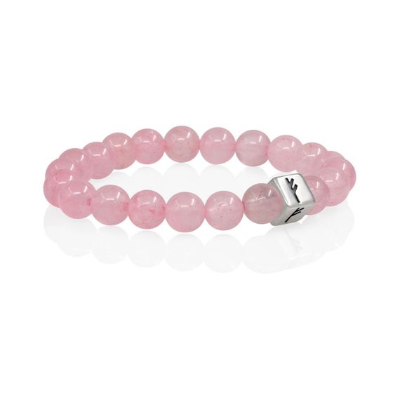 Браслет Достаток и сила из натурального розового кварца с руной Феху в форме куба из серебра 925, вид 2