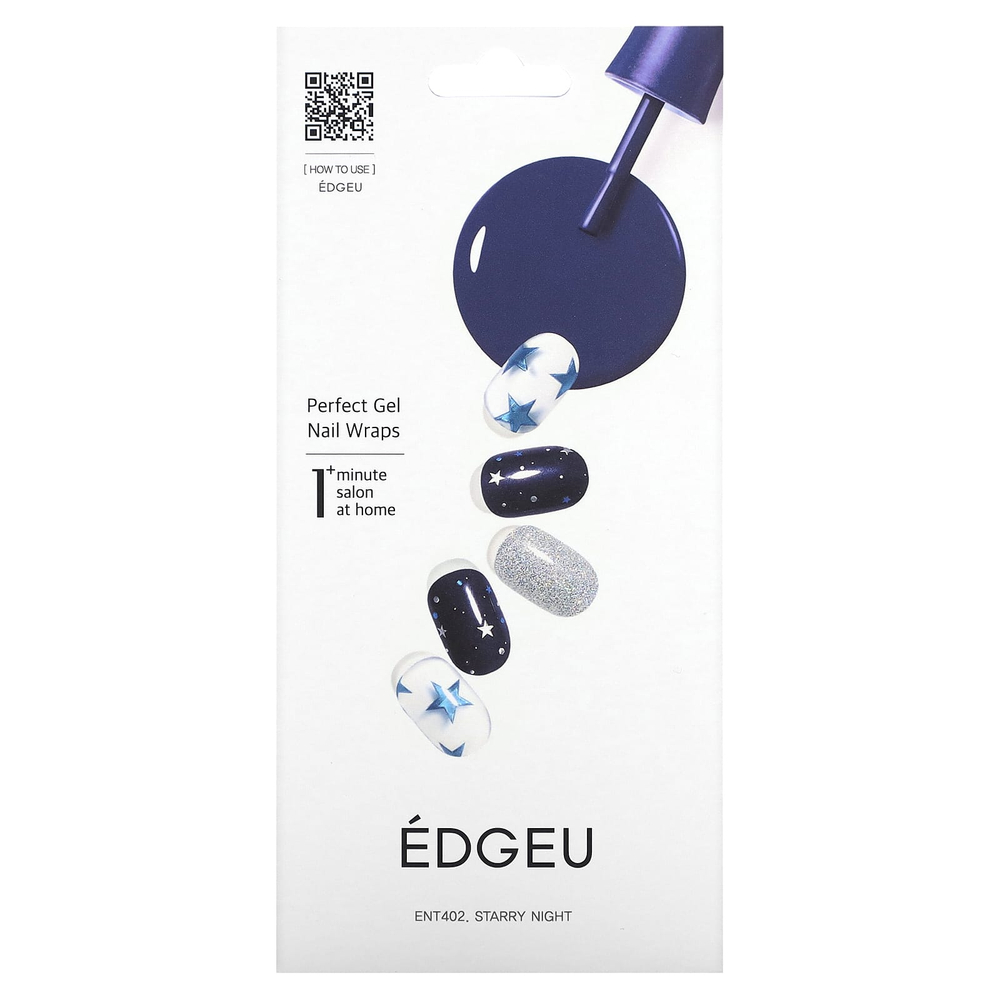 Edgeu, Perfect Gel Nail Wraps, ENT 402 Starry Night, набор из 19 предметов