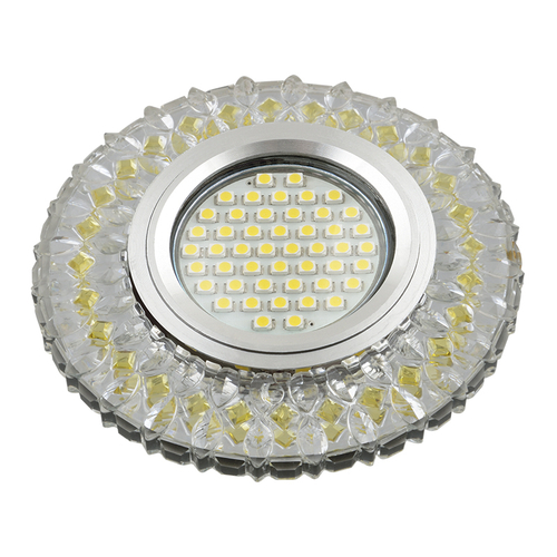 DLS-L138 GU5.3 GLASSY/GOLD Светильник декоративный встраиваемый, серия Luciole. Без лампы, GU5.3. Доп. светодиодная подсветка 3Вт. Стекло. Зеркальный/